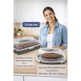 Empressco Ponçik Store 34CM Kek Pasta Börek Saklama Kabı & 45 cm Kilitli Dikdörtgen Taşıma Fanusu 2 - 079 Buz Beyazı - Seçenek 1