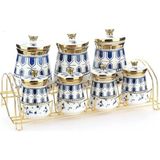 Empressco Porselen Baharat Takımı Metal Standlı Mavi Desenli - Cappuccino - 1 lt