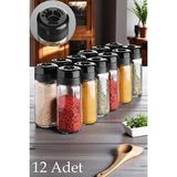 Empressco Şeffaf Cam Baharatlık Seti 12'li, Kapaklı, 245 Ml, Pratik Saklama Çözümü - Ahşap - 1 lt