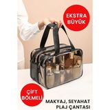 Empressco Şeffaf Çift Bölmeli Büyük Seyahat ve Makyaj Çantası, Organizer - Seçenek 1