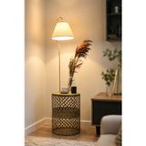 Empressco ⭐️Sehpalı Lambader Elips Siyah Sarı Patine ⭐️Krem Kumaş Şapka⭐️Modern Oturma Odası Salon Köşe Lamba