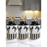 Empressco Seramik Baharatlık Seti, 3'lü, Kapaklı, Zebra Desen, 750 Ml, Gold Renk - Ahşap - 1 lt