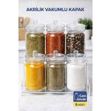 Empressco Serin Bardak 6 Adet Kulplu ve Vakum Kapaklı Cam Baharat Takımı - Fiyatı, Yorumları - Ahşap - 1 lt