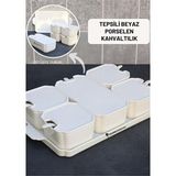 Empressco Şık 5’li Porselen Kahvaltılık Takımı, Kapaklı ve Kaşıklı Set - Ahşap