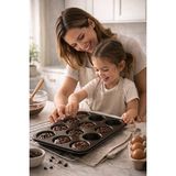 Empressco Siyah 12'li Muffin Kek Kalıbı 26X38 Cm, Dayanıklı ve Kullanışlı Set - Seçenek 1 - (ClearEyelets)Black-RadiantOrchid