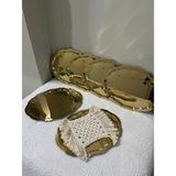 Empressco Tek Taraflı Gold 6'lı Çelik Oval Tepsi Dalgalı Model Kahve Sunum Tepsisi & Ikramlık