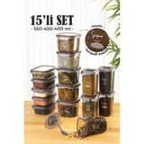 Empressco Vienev 15LI Baharat Saklama Kabı Seti Avantajlı Paket 5x(0,40, 0,45, 0,55 Litre) Etiketli Kaşıklı Süper Set - Fiyatı, Yorumları - Ahşap - 1 lt