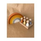 Empressco Waldorf 6 Parçalı Gökkuşağı 6 Lı Peg Bebek Tabla Seti Pastel Renk Eşleştirme Kahve- Sarı Renk