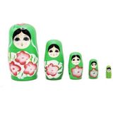 Empressco Yeşil Ahşap Matruşka Bebek 5'li Set, Dekoratif ve Şık Tasarım - Seçenek 1