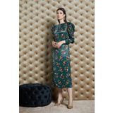 Emprime Desenli Saten Dokulu Midi Elbise – Şık ve Modern Stil, YEŞİL, 38