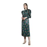 Emprime Desenli Saten Dokulu Midi Elbise – Şık ve Modern Stil, YEŞİL, 42