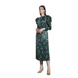 Emprime Desenli Saten Dokulu Midi Elbise – Şık ve Modern Stil, YEŞİL, 44