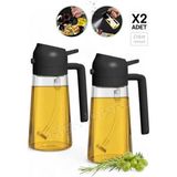 Emr Shop 2 Adet Çift Fonksiyonlu Cam Yağdanlık 550ML Zeytinyağı Sıvıyağ Şişe Airfryer Sprey Yağlık Sirkelik