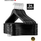Emra Home 24 Adet - Ahşap Görünümlü Plastik Akalite Siyah Elbise Askı
