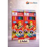 Emrah Gültekin 12'li Kuru Boya Kalemi Çocuklar Için 12 Renk Boya Kalemi Seti + Mini Oyuncak ve Şeker Hediyeli - 2 Adet - Renkli