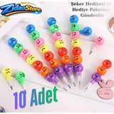Emrah Gültekin Yumurtlayan Kurşun Kalem Emoji Renkli Eğlenceli Kalem Mini Şeker Hediyeli Eğlence Hediye Paketli Set - 10 Adet