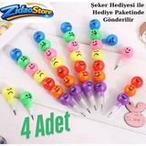 Emrah Gültekin Yumurtlayan Kurşun Kalem Emoji Renkli Eğlenceli Kalem Mini Şeker Hediyeli Eğlence Hediye Paketli Set - 4 Adet