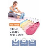 Emre Kadın Pilates Çorabı 6 Lı Set Kaymaz Tabanlı, Pamuklu Yoga & Spor Çorabı Renkli Paket Karışık Renk