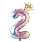 EMrups 2 numara balon gökkuşağı 40 inç büyük folyo taç helyum 2. balonlar 2 yaşında erkek kız doğum günü partisi süslemeleri evlilik yıldönümü olaylar malzemeleri