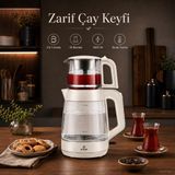 Emsan 2 In 1 Cam Elektrikli Çay Makinesi Çaydanlık Otomatik Sıcak Tutma Yapılı Geniş Xl Çaycı - Xl Cam Kapasite, 2'si 1 Arada Kullanım ve Işıklı Cam Tasarım - Beyaz