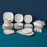Emsan Bone 60 Parça 12 Kişilik Yemek Takımı Beyaz Porselen Desenli Yarım Kare