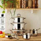 Emsan Cocinero 10 Parça Çelik Çeyiz Seti Gri Derin Tencere Seti 18/10 Çelik Malzeme ile Dayanıklı - 14 cm