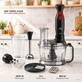 Emsan Çok Amaçlı 2000 W Mutfak Robotu, 1,5 L Hazne, Ikili Çelik Mikser Ucu, Çift Taraflı Doğrama Bıçağı, Turbo Fonksiyonu ve Paslanmaz Çelik Blender Ayağı + Tartı - Siyah
