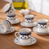 Emsan Ethnic Mix 6 Kişilik Kahve Fincan Takımı 90 ml New Bone Desenli 12 Parça Şık Sunum - Beyaz