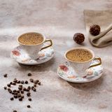 Emsan Granada 2 Kişilik Desenli New Bone Kahve Fincan Takımı 80 ml Porselen 2 Parçalı Beyaz