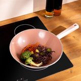 Emsan Swiss Crystal Pembe Wok Tava 28 cm Seramik Kaplama ile Tek Taraflı Tutma Sapı
