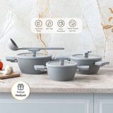 Emsan Swiss Crystal Rs 6 Parça Midi Tencere Seti Gri Seramik Kaplama Yapışmaz Yüzey ile