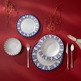 Emsan Zahra Blue 24 Parça Beyaz Porselen Yuvarlak 6 Kişilik Yemek Takımı Desenli
