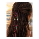 Emsay Store 6'li Renkli Boncuk Detaylı Bohem Saç Tokası, Hair Tinsel, Örgü Saç Uzantılı Plaj ve Festival Aksesuarı