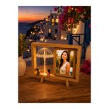 Emsay Store Özel Üretim 3 Kademeli Dantel LED Işıklı Ahşap Dönen Fotoğraf Çerçevesi Işıklı, Masaüstü, Salon Dekoru