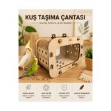 EMSE Ahşap Kuş Taşıma Çantası Suluklu Tünekli 16,5x20x30 Orta Boy 1. Kalite Ahşap Rengi