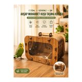 EMSE Ahşap Kuş Taşıma Çantası Suluklu Tünekli 16,5x20x30 Orta Boy 1. Kalite KahveRengi