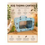 EMSE Ahşap Kuş Taşıma Çantası Suluklu Tünekli 16,5x20x30 Orta Boy 1. Kalite Mavi Renk