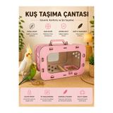 EMSE Ahşap Kuş Taşıma Çantası Suluklu Tünekli 16,5x20x30 Orta Boy 1. Kalite Pembe Renk