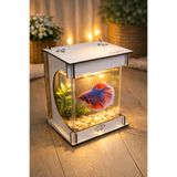 EMSE Beta Mini Ledli ışıklı Akvaryum Ahşap Tasarım Hediyelik Kişiye özel Üretim BEYAZ