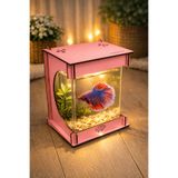 EMSE Beta Mini Ledli ışıklı Akvaryum Ahşap Tasarım Hediyelik Kişiye özel Üretim PEMBE