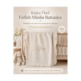 Emsera Atelier Kişiye Özel Isim Baskılı Fırfırlı Müslin Bebek Battaniyesi Ekru