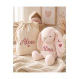 Emsera Atelier Kişiye Özel İsim Baskılı Gözü Nakışlı Peluş Tavşan Uyku Arkadaşı 35 cm Kese Hediyeli
