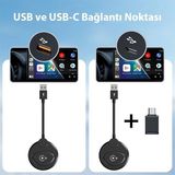 Emt Pazarlama® Usb+Type-C Apple Kablosuz Wireless Carplay Adaptör Çevirici -Youtube Netflix Tiktok Video YANSITICI-(5775)
