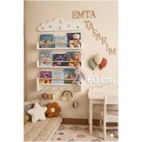 emta tasarım 60 cm 3 lü set Beyaz naturel raf askılık Montessori kitaplık çocuk odası aksesuar dekorasyon