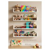 emta tasarım 60 cm 4 lü Beyaz naturel raf Montessori kitaplık babyroom aksesuar dekorasyon