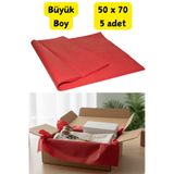 Emtory Büyük Boy Kırmızı 5 Adet Pelur Kağıdı - Paketleme Kağıdı - Hışır Kağıt - Yılbaşı Hediye Paket- 50x70