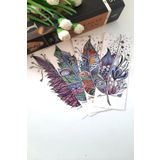 Emtory Home 12'li Kuş Tüyü Kalem Renkli Seri Kitap Ayracı - Kalın Kuşe - 4,5x15cm - Okul Hediye - Ayraç