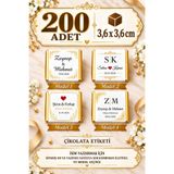 Emtory Home 200 Adet | Madlen Çikolata Için Sticker- Kişiye Özel Sticker - Kare Sticker - Nişan Nikah Mevlid