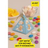 Emtory Home 60 Adet Mavi Ayıcık Piramit Kutu 7x7 cm Lokum Çikolata Şeker Kutusu Mevlid Hediyesi