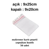 Emtory Home 9x25 Makrome Kartı Poşeti - Kapalı Hali 9x20cmdir. - Makrome Jelatin - 50 Adet - Bantlı Poşet